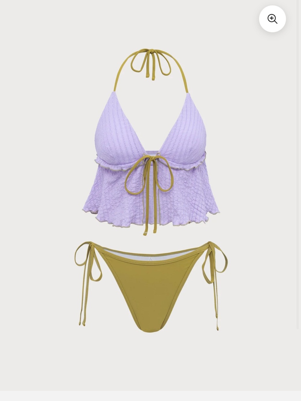 Lavender & Olive Tie-Front Ruffle Bikini Set